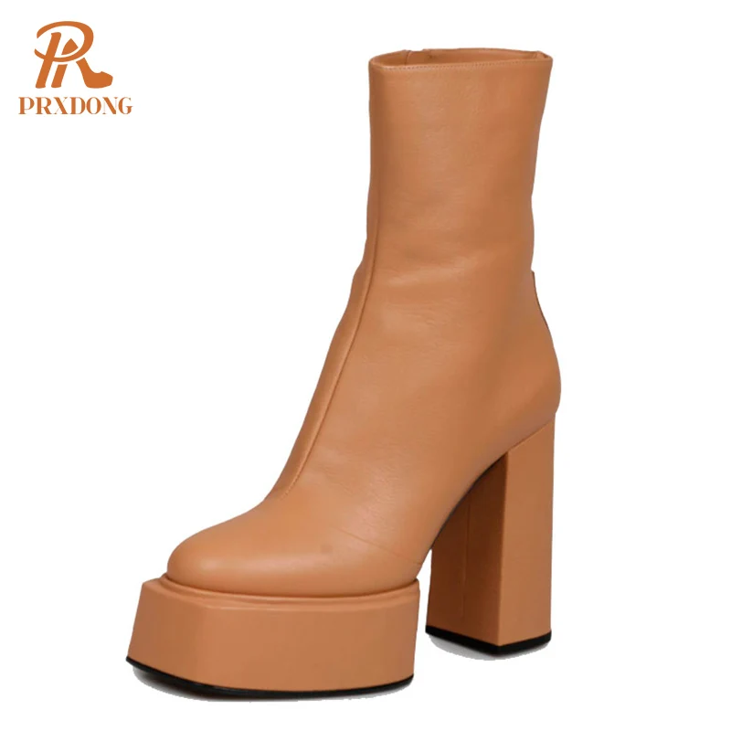 

PRXDONG Women's Shoes 2023 New Fashion Autumn Winter Warm Ankle Boots Chunky High Heels Plarform Black Beige Dress Party Shoes