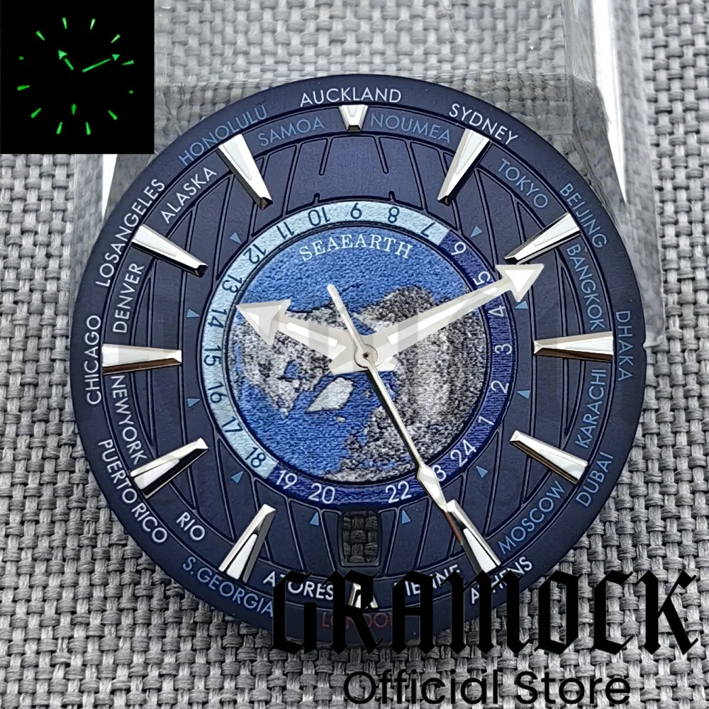 Циферблат часов Gramock 33 5 мм NH35 зеленый синий земной циферблат C3 суперзеленый