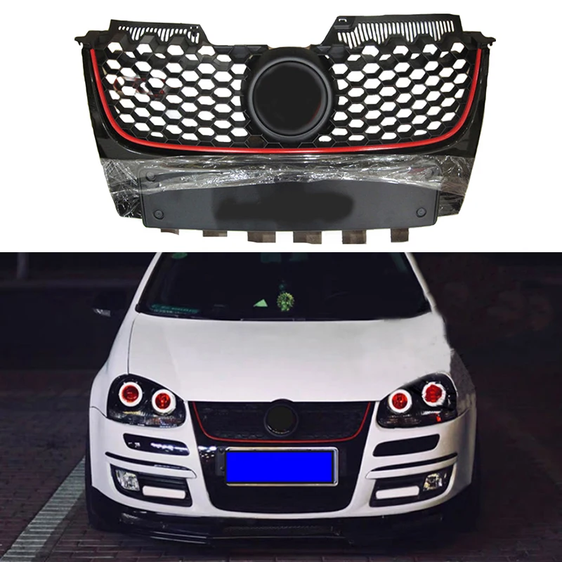 

Fit for Volkswagen Golf MK 5GTI Bumper 2005-2011 ABS Front Bumper Grille Red Strip Center Hood Grills appearance accessories