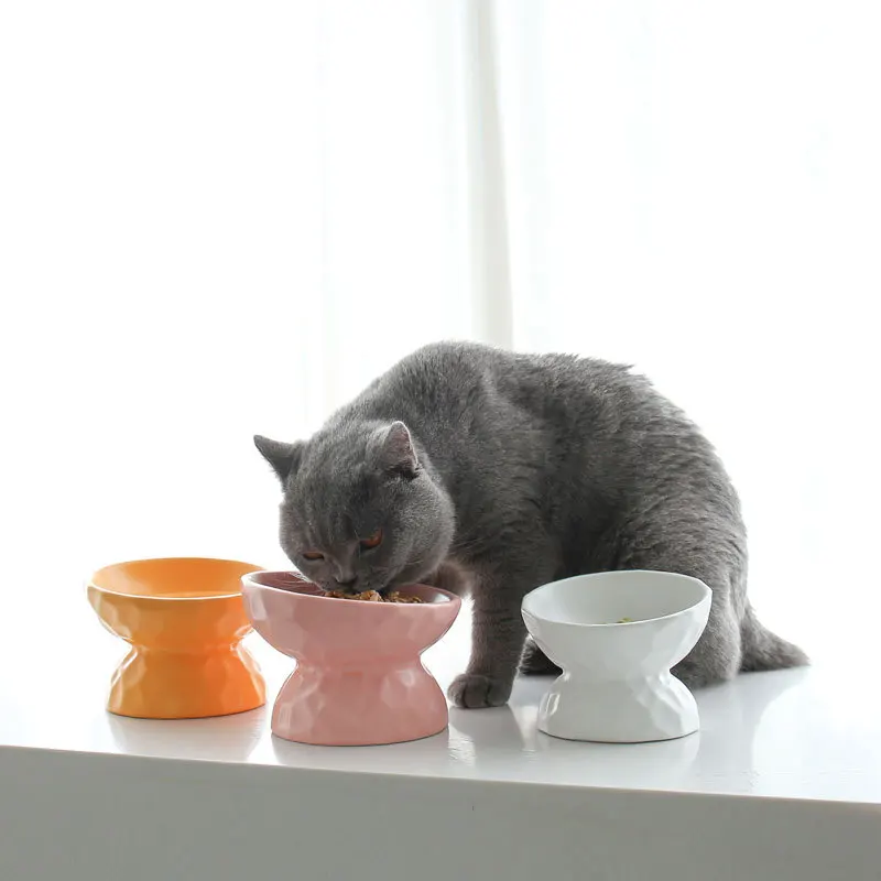 

Cat Ceramic Bowl Candy Color Small Dogs Elevated Food Water Feeders Pet Protect Cervical Spine Feeding Bowls