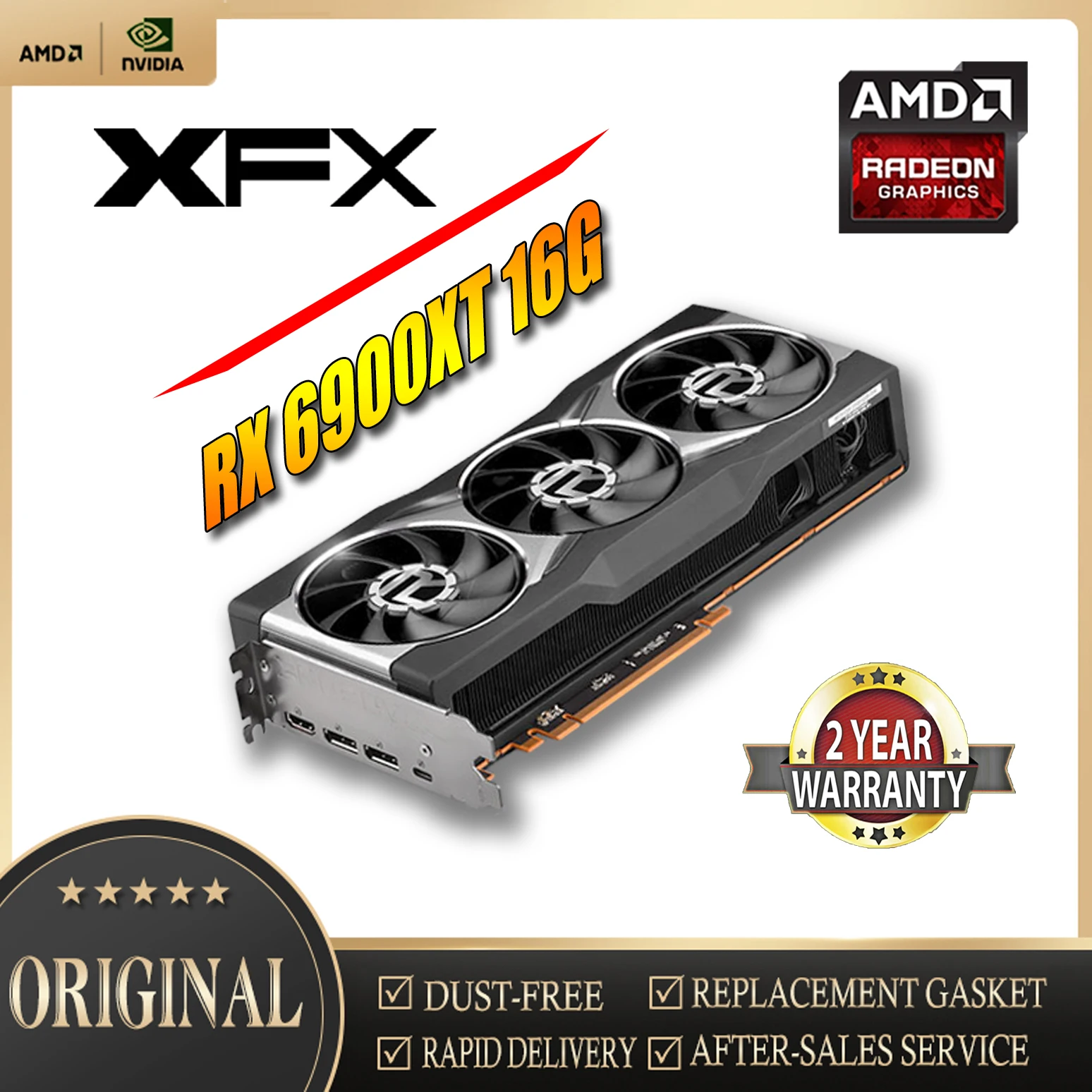 

XFX AMD Radeon RX6900XT 16G AMD FOUNDER 256 бит тройной вентилятор графика AMD видео для настольного ПК игровая Карта Б/у