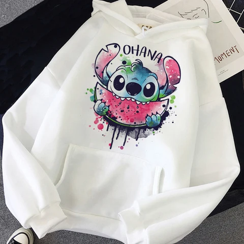 Stitch Ohana Hoodies Women Kawaii Disney Cartoon  Lilo Stitch Graphic Streetwear Anime Unisex Korean Style Sweatshirts Female
