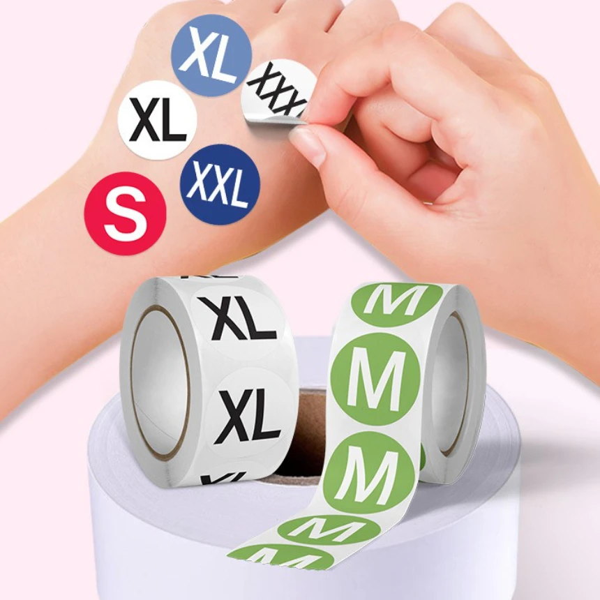 

500pcs/roll White Size Stickers for Clothes Hat Decoration Tag Sealing Label for Supermarket S/XS/M/L/XL/XXL Symbol Stickers