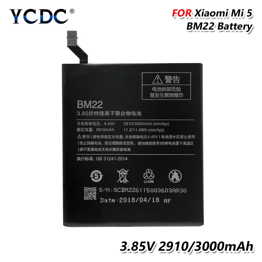 

NEW2023 Phone Battery BM22 for Xiaomi Mi 5 MI5 3000 mAh High Quality Replacement Bateria Rechargeable Batteries Mobile