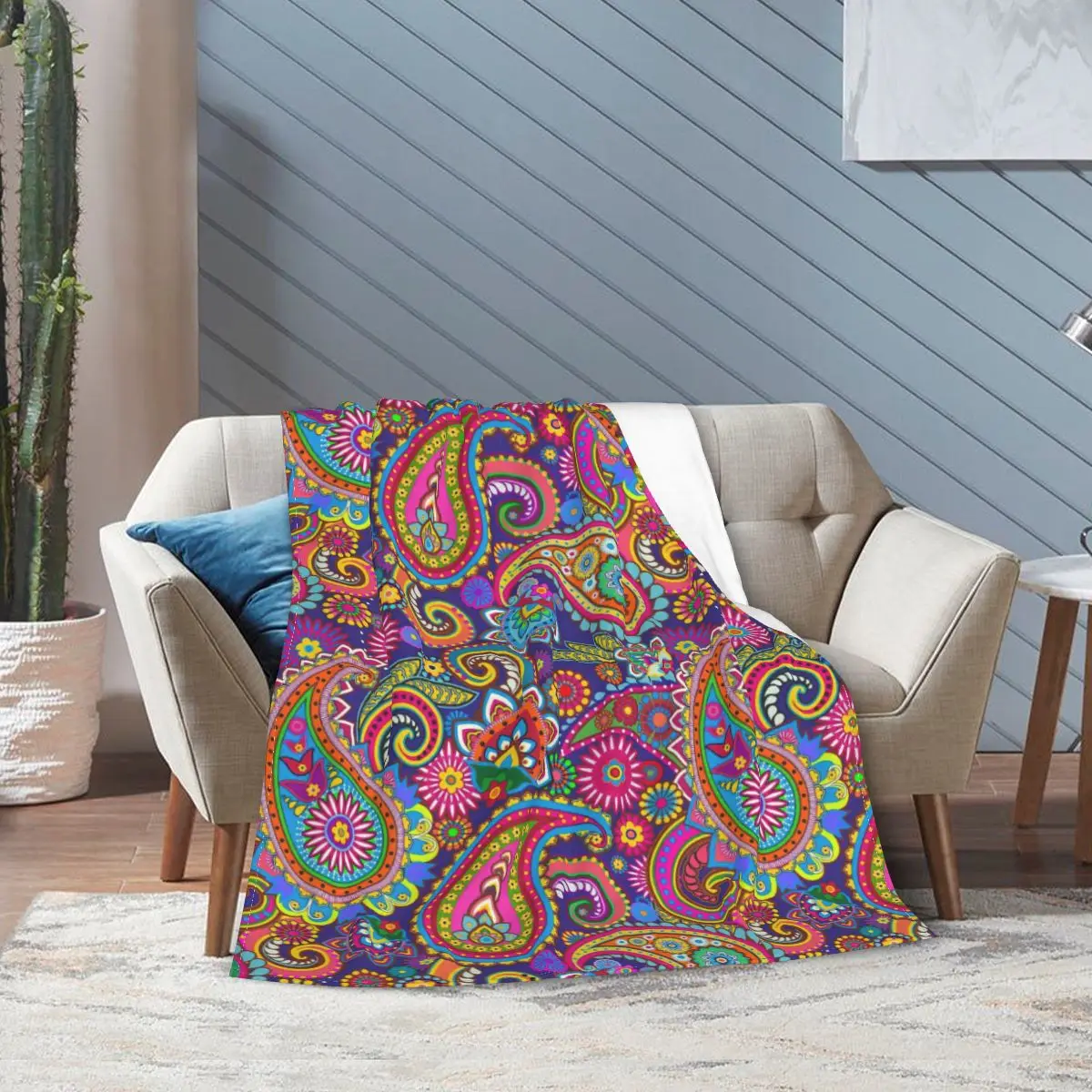 

Paisley Drawing Flannel Fleece Blanket For Kids Teens Adults Soft Cozy Warm Fuzzy