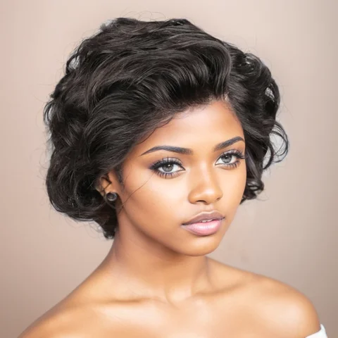Короткая вьющиеся парик из человеческого волоса Pixie Cut