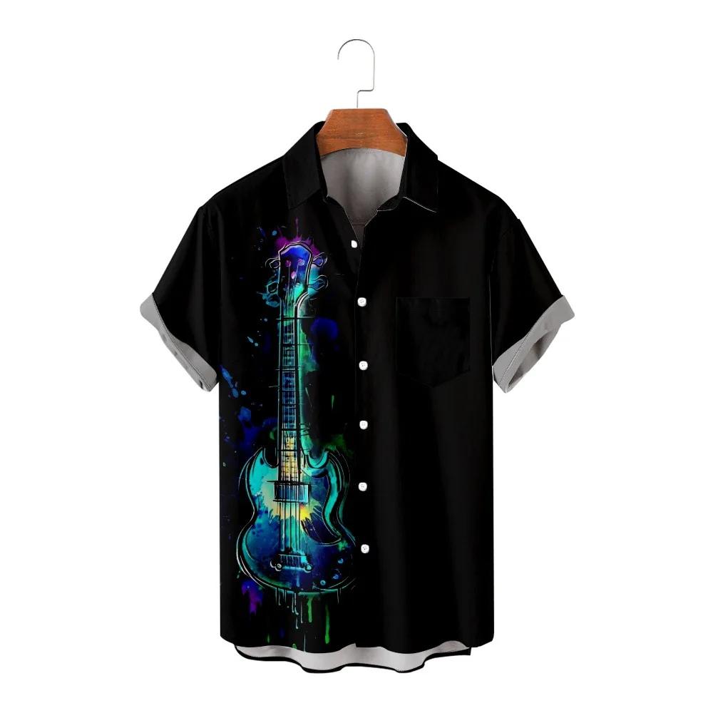 

2023 New Guitar Collection Pattern Printed Men's Top Short Sleeve Shirt