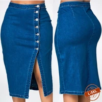 high waist denim skirt buttons classic jean skirt women long skirt vintage slim casual straight split a line pencil skirts 5xl