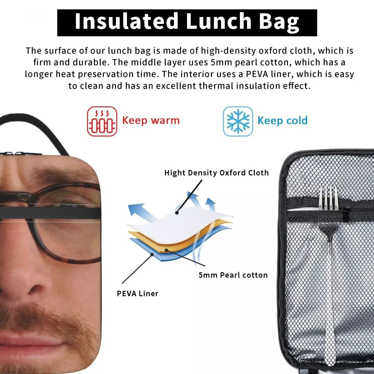 Изолированная сумка для ланча с лицом Райан Гослинг контейнер термической еды