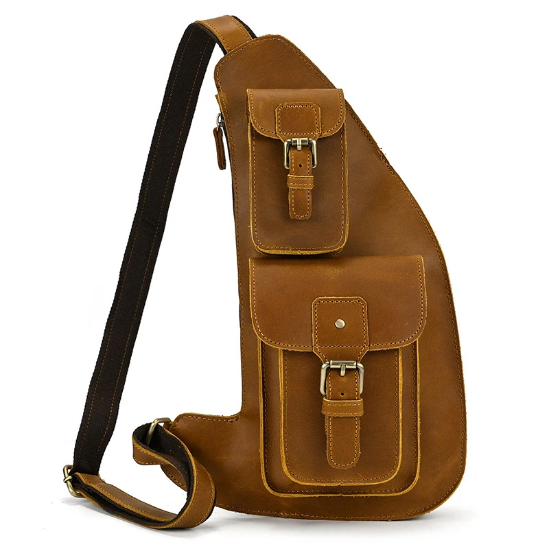 Popular male leather chest bag Crazy horse leather retro crossbody bag large capacity outdoor single shoulder bag top layer cowh