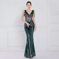 green sequin long 2022 luxury beading formal prom dress women elegant evening gown chic woman maxi plus size