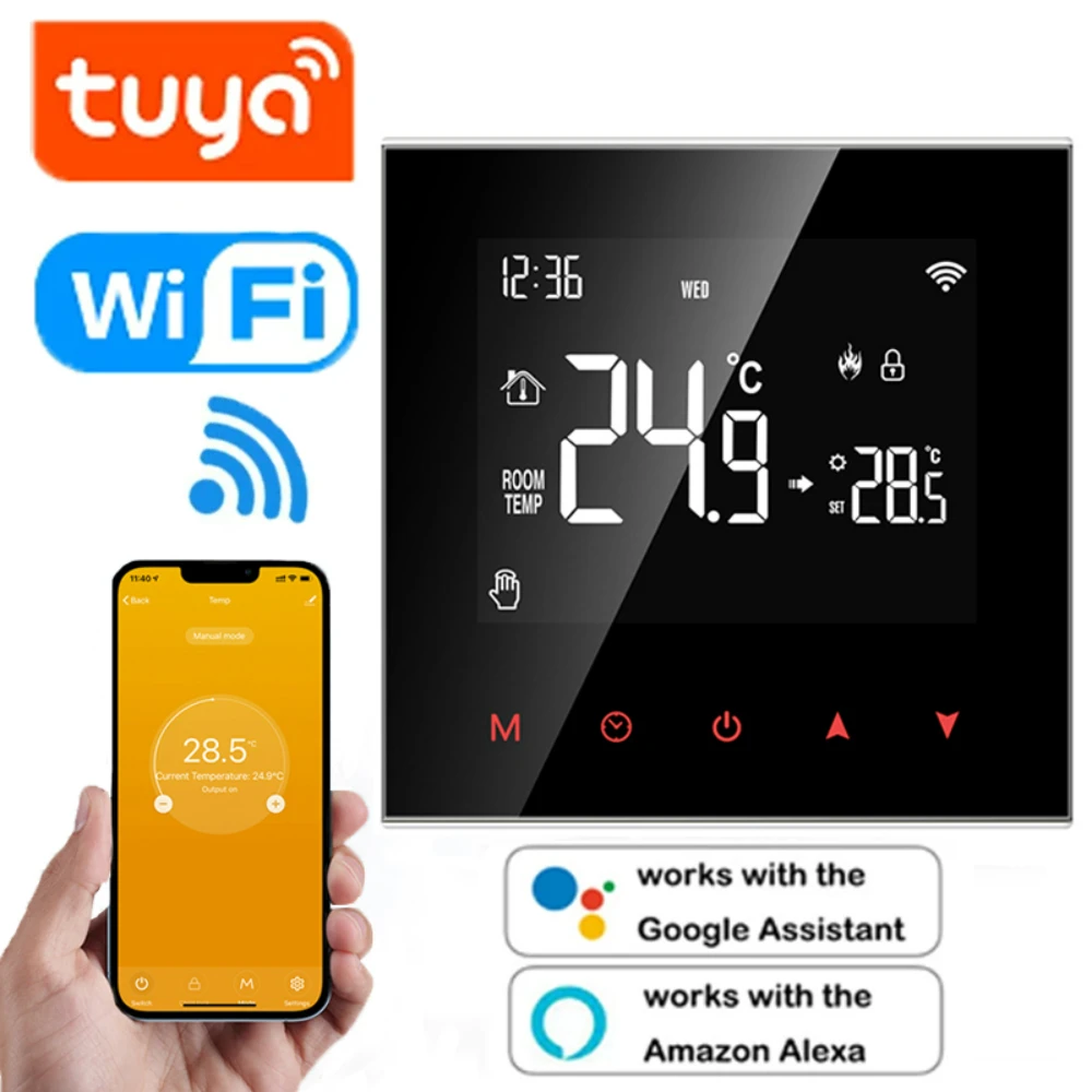 

2022 WiFi Thermostat Temperature Controller Tuya Smart Thermostat Water/Gas boiler Electric Heating Works with Alexa Google Home