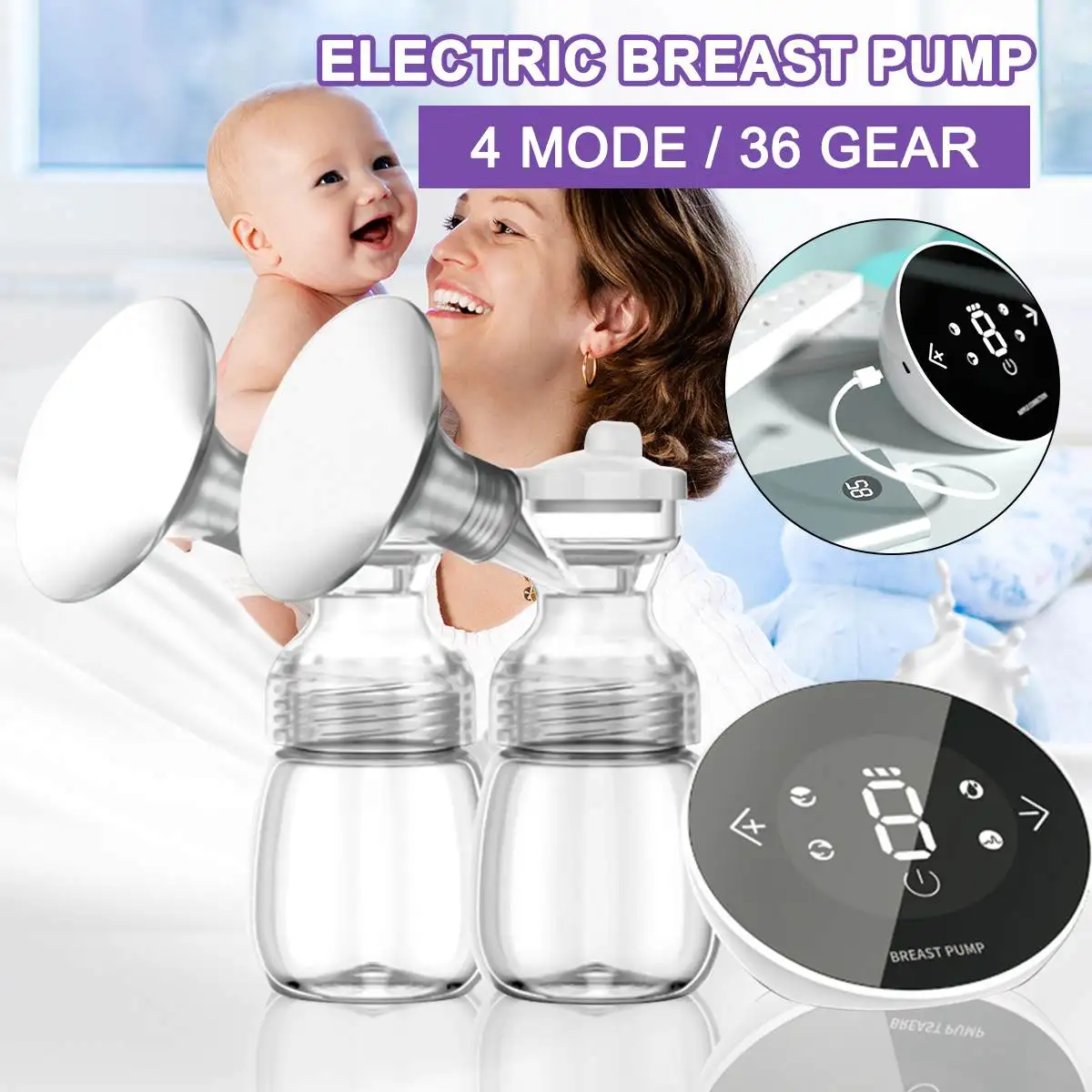 

Двухсторонние электрические молокоотсосы для грудного вскармливания безболезненный портативный мощный Электрический двойной молокоотсос с литиевой батареей