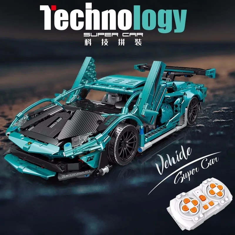 

Technical 1488Pcs Electroplating Blue Lambos Sport Car Building Blocks Vehicle Assemble Bricks Toys Gifts For Kids Boys