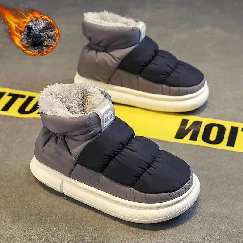 

Зимние ботинки для мужчин и женщин, плюшевые толстые удобные хлопковые ботинки для влюбленных, водонепроницаемая Нескользящая Уличная Повседневная обувь на плоской подошве, новинка 2024