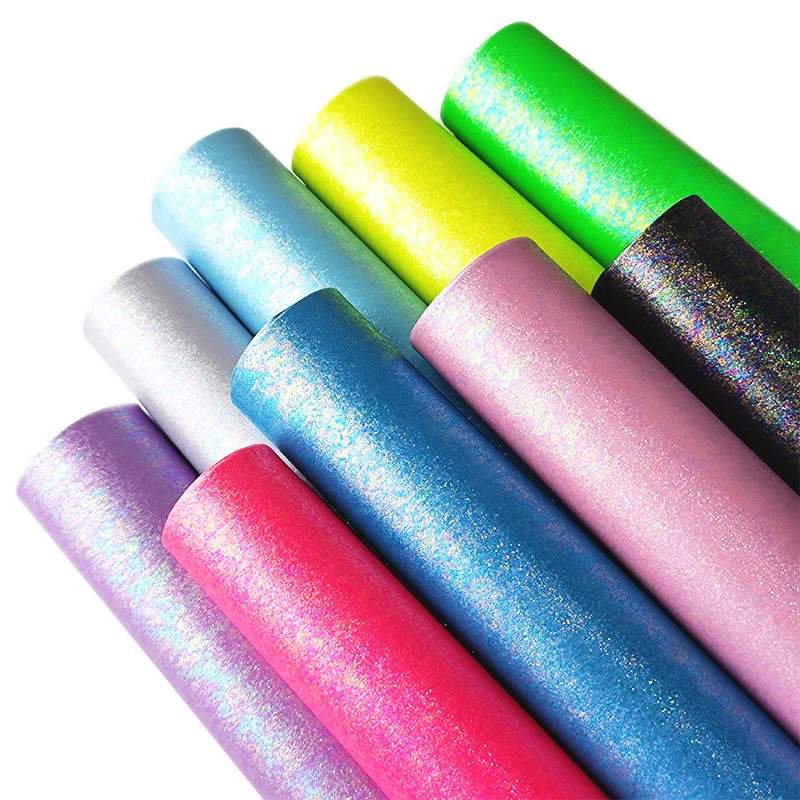 

Faux Leather Sheets Holographic Colored Glossy Glitter PU for Earrings Hairpins Handbags Raincoats Bows DIY Crafts Vinyl Fabric