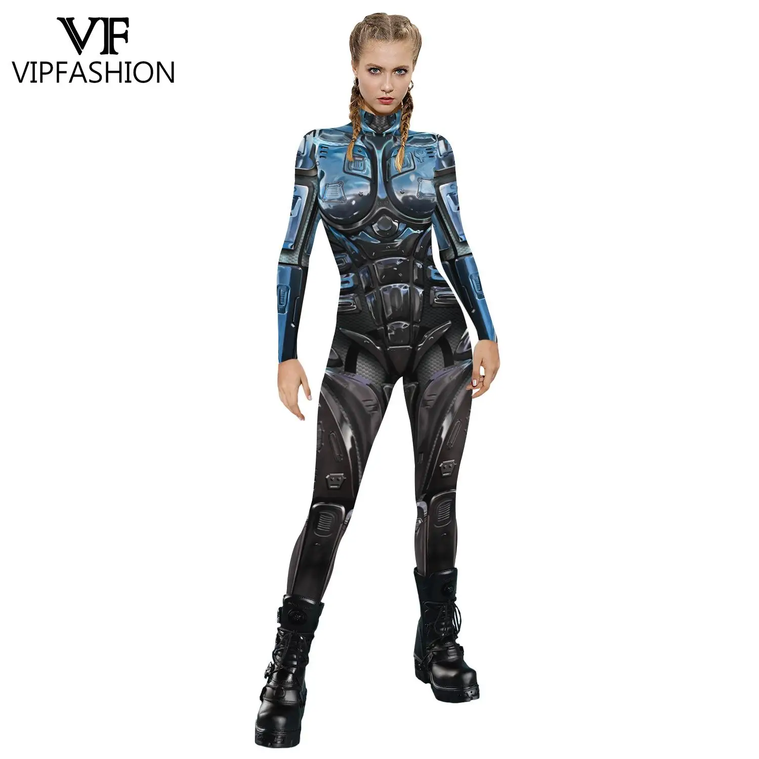 Комбинезон женский в стиле панк из 12% спандекса на молнии сзади