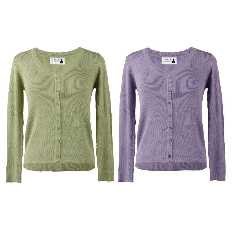 

Женский трикотажный короткий кардиган MXMB с длинным рукавом и V-образным вырезом, однотонный тонкий свитер-куртка на пуговицах