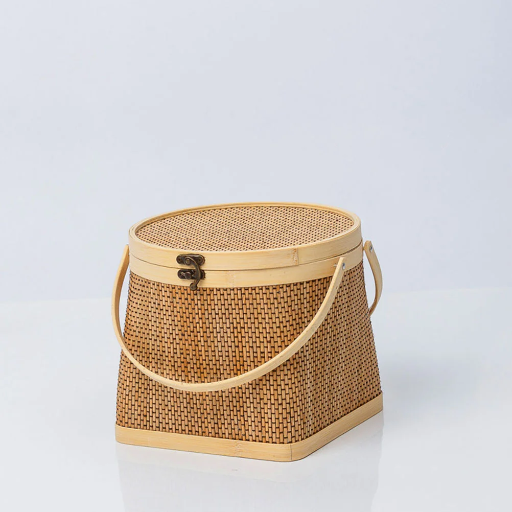 

Natural Seagrass Storage Baskets with Handles and Lid Hand- Woven Fruit Baskets Decorative Home Organizer Small Basket Bins 25cm
