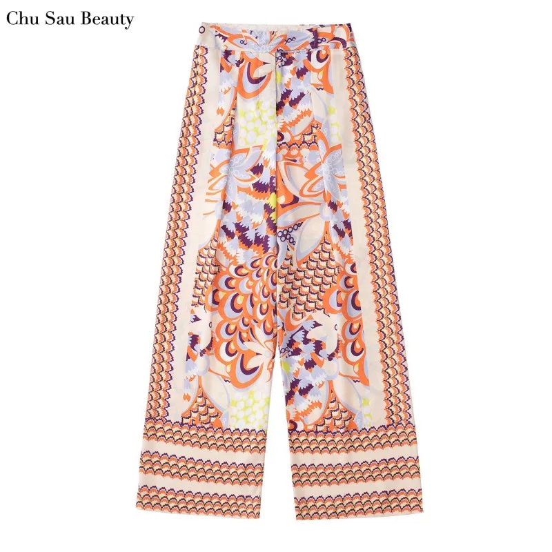 

Chu Sau Beauty 2022 New Women Printed Trousers Fashion Casual Loose High Waist Wide Leg Pants Fashion Street Style