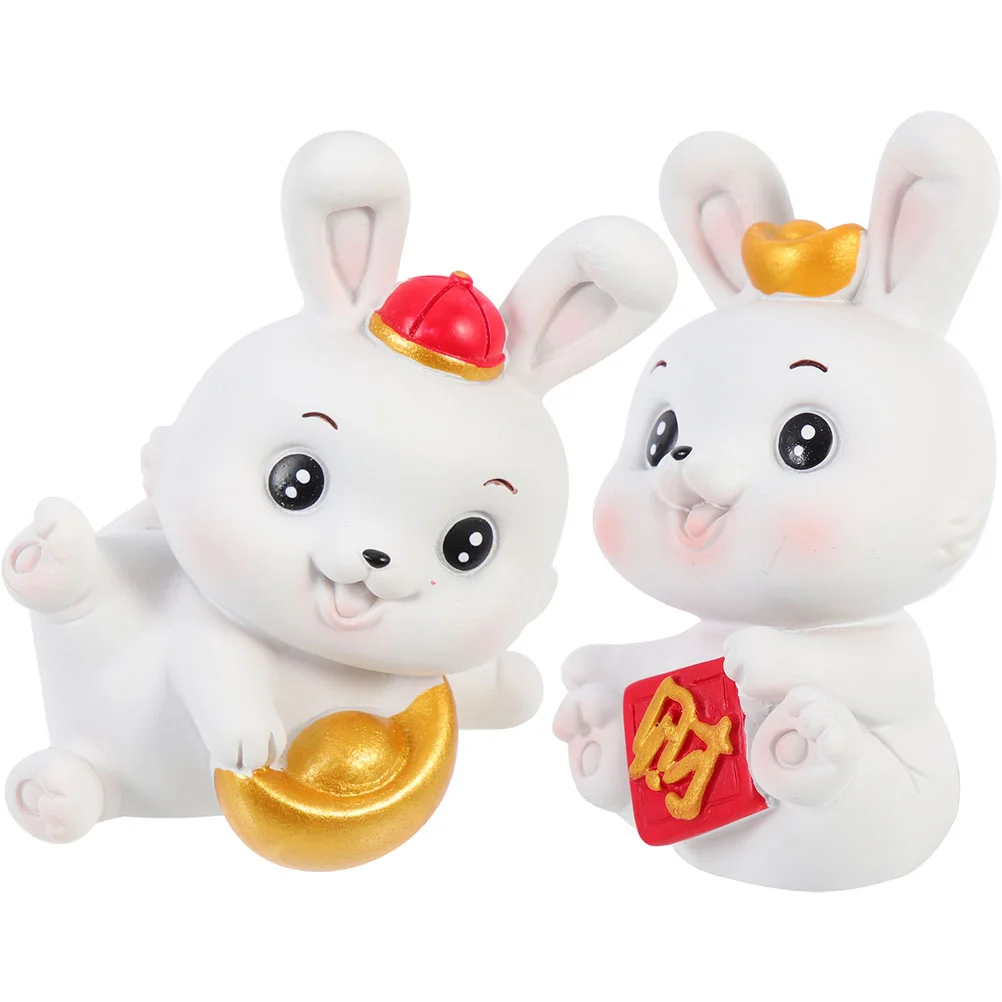 

Rabbit Figurine Bunny Chinese Year Zodiac Decorfigurines Fortune New Figures Miniature Mascot Statue Sculpture Lucky Car Mini