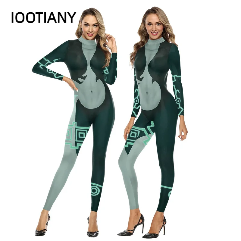 

IOOTIANY Halloween Party Sexy Slim Jumpsuit Catsuit 3D Digital Printing Cosplay Costume Women Spandex Zentai Bodysuits Jumpsuits