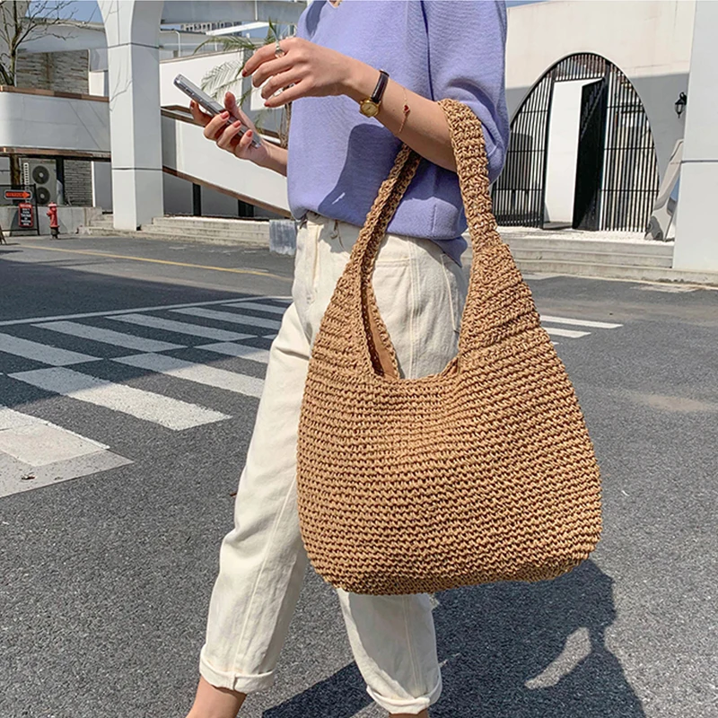 

2023 Summer Straw Bag For Women Woven Handmade Handbag Large Capacity Lady Tote Vacation Beach Bag Rattan Shoulder Bag Bolsa