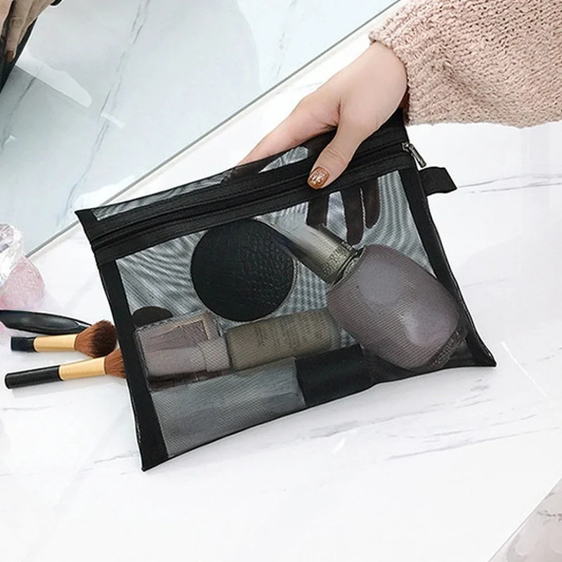 

1PCS Women's Cosmetic Bag Travel Neceser Small Large Black Toiletry Kit Transparent Makeup Organizer Washing Pouch Make Up Bag