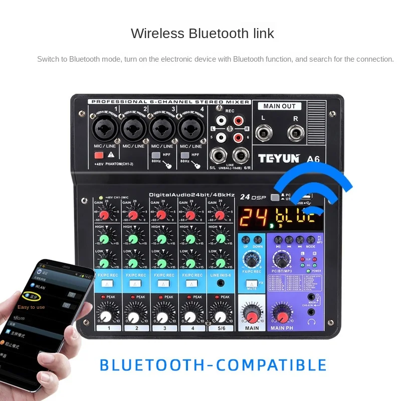 TEYUN Dj Controller Mixer Sound 6 - Way Audio Pro Equipment Mixing Console Professional Portable Video Consumer Electronics |