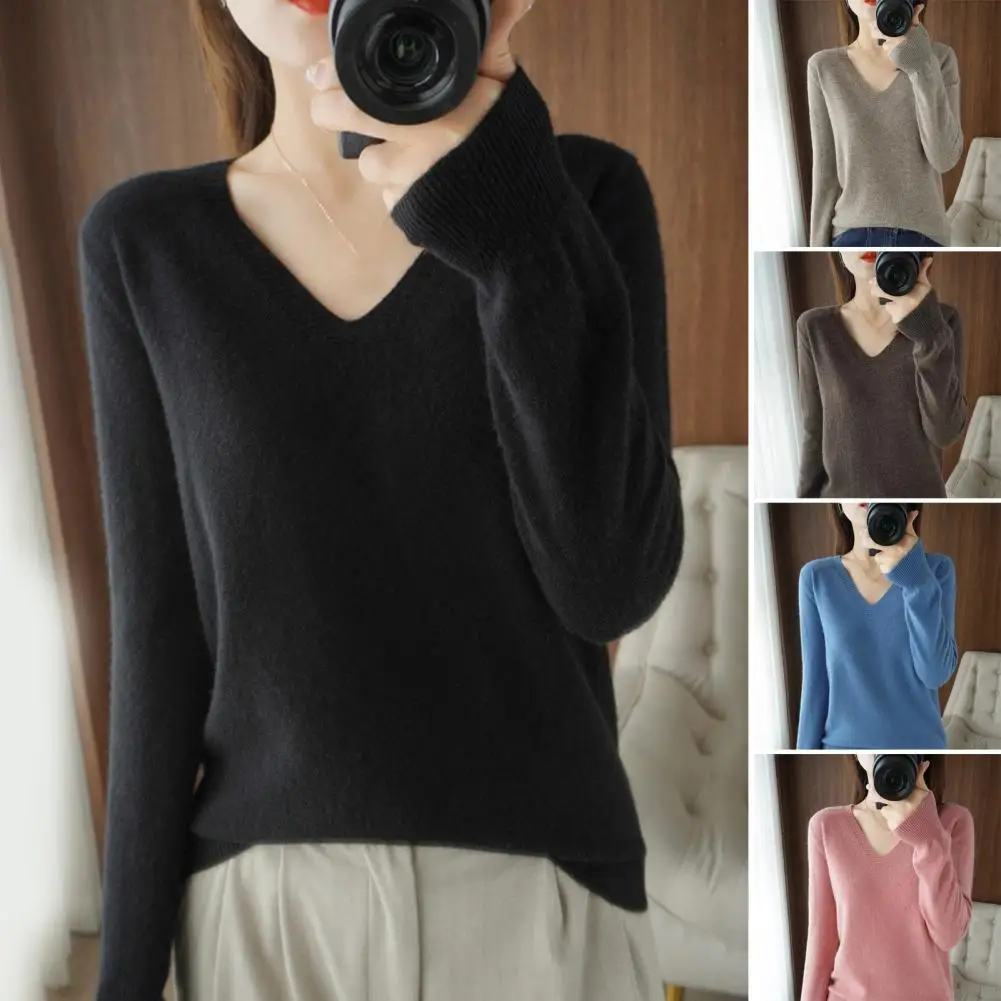 Мягкий эластичный свитер женские вязаные свитера с V-образным вырезом Стильный