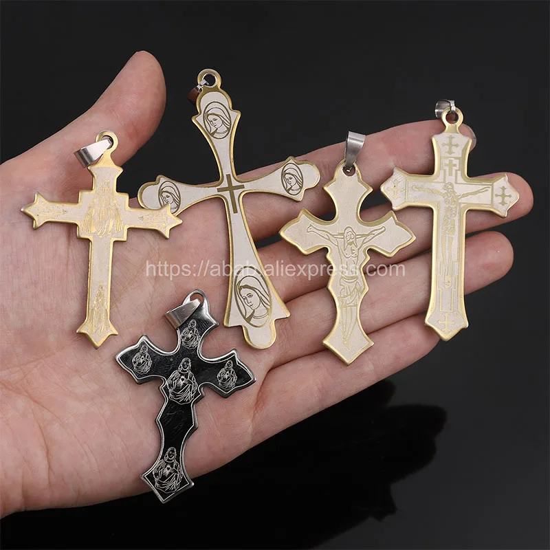 

3 Pieces/New Gold Stainless Steel Christian Various Icon Cross Stainless Steel Pendant Jewelry