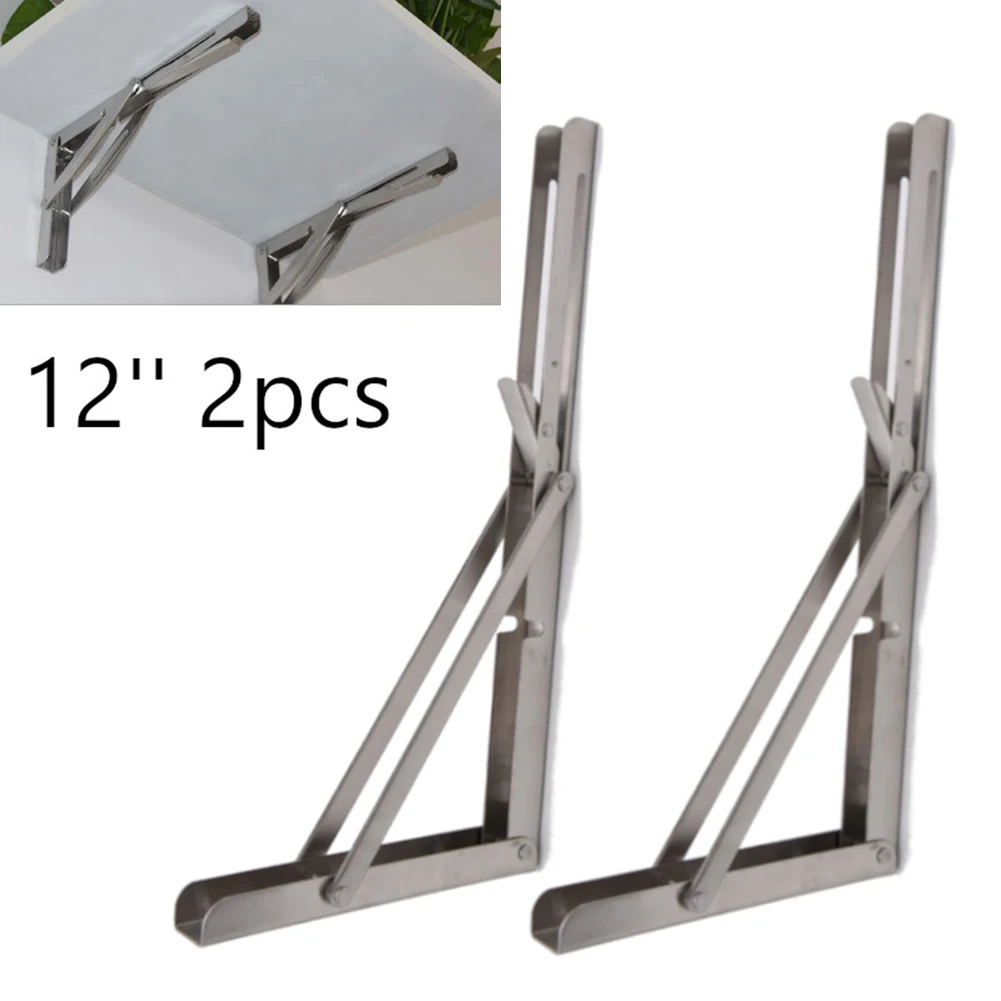 

2Pcs 12" Campervan Folding Bracket Stainless Steel Table Stand Wall Mounted Folding Shelf For Home Boat Yacht Accessories