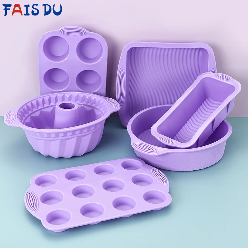 

FAIS DU 6PCS Silicone Mold Sets Muffin Cup Toast Baking Pan for Pastry DIY Cake Mold Bakeware Cake Decoration Accessories