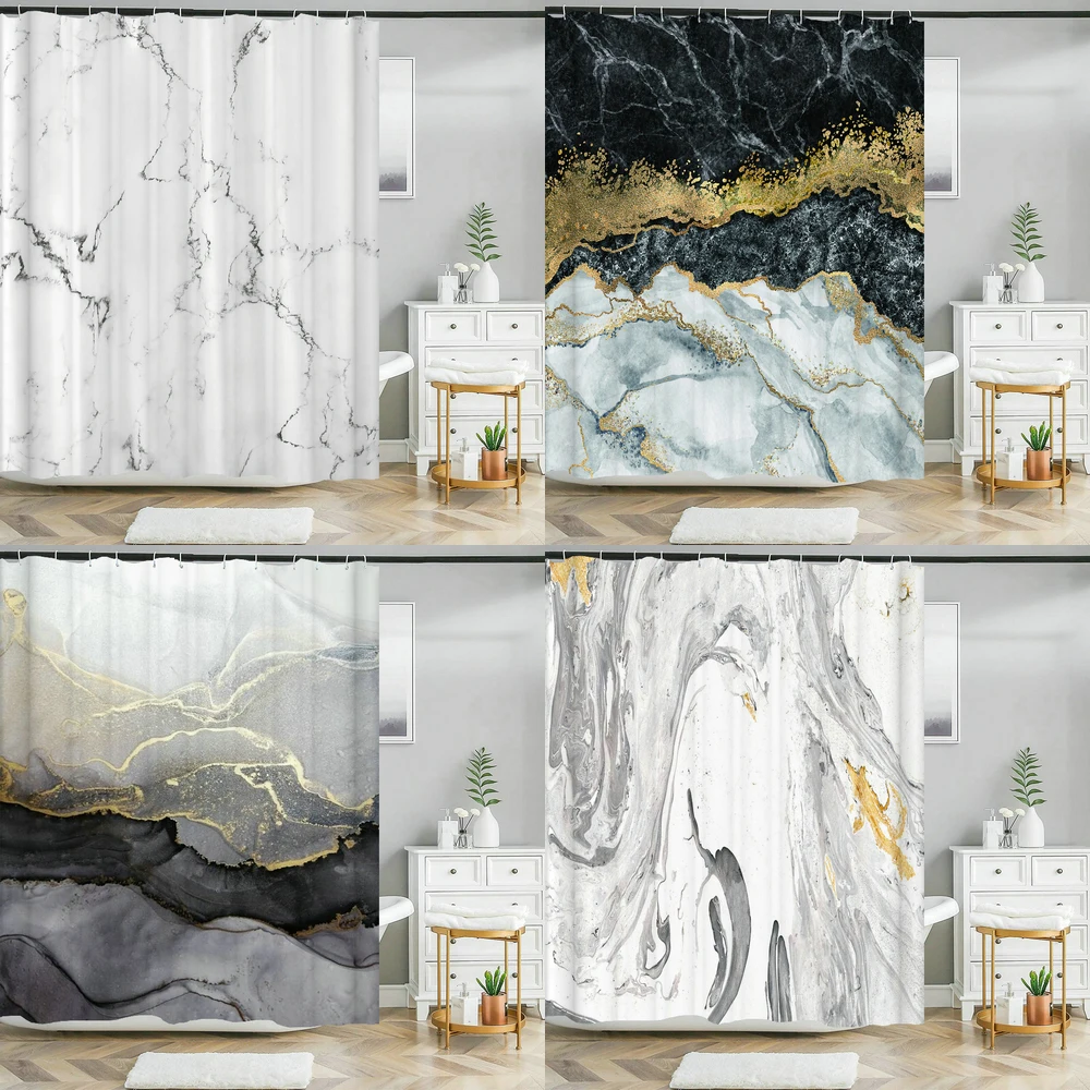 

180*200cm large Waterproof Shower Curtain Set with Hooks Marble Pattern Bathroom Burtain Bath Screen Home Polyester Cloth