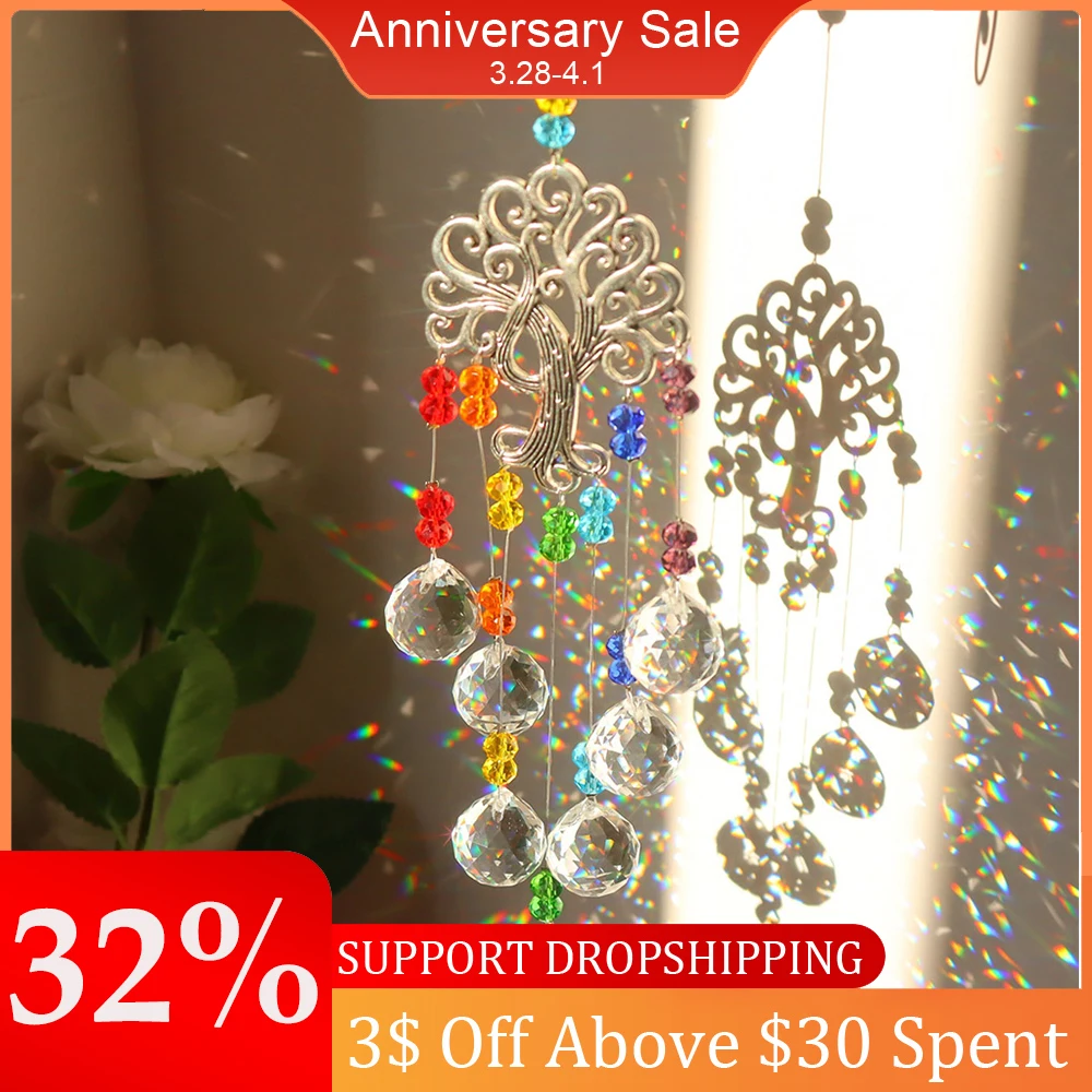 

Хрустальные ветряные колокольчики, искусственное украшение, Ловец снов с покрытием от солнца, подвесной декор для наружного сада, ветрянки