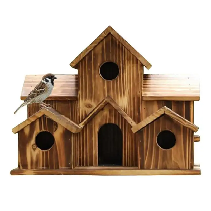 

Wooden Bird House 6 Hole Handmade Natural Bird House for Outside Backyard Courtyard Patio Decor