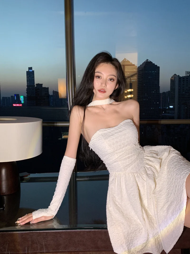 

Sannian Women Dress Spring And Summer 2022 Night Club Sexy Halter Neck Tube Top A-line Dresses Ladies Clothes