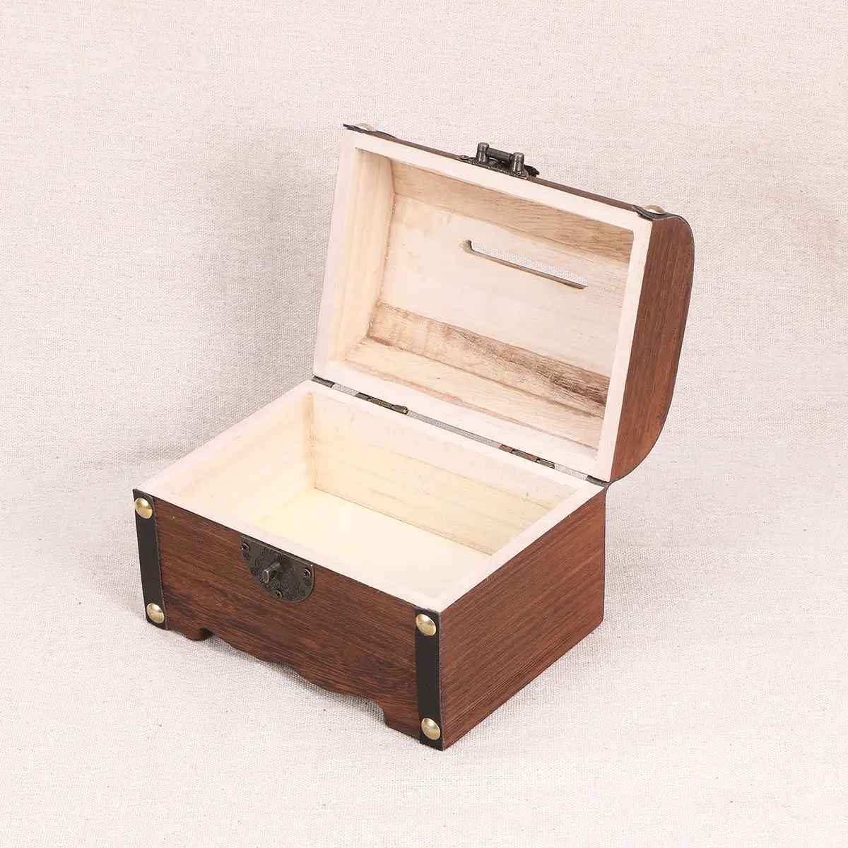 Wooden Treasure Bank Storage Chest Piggy Wood Vintage Money Coin Lock Boxes Jewelry Saving  Pirate Organizer Decorative Gift