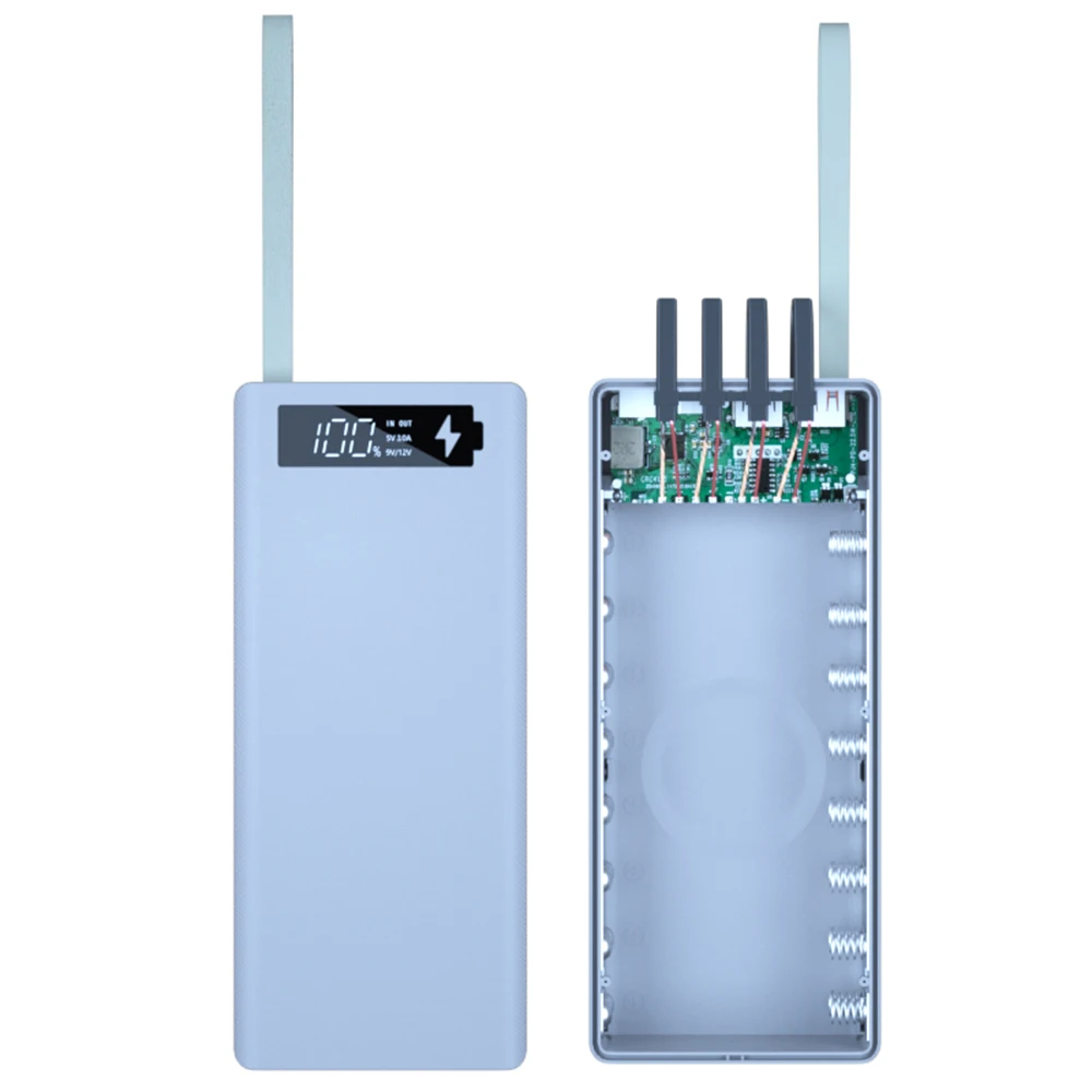 

5W Wireless Charging Box with 4 Wires Flashlight Detachable QC3.0 PD LCD Display DIY 16x18650 Battery Case Power Bank Shell