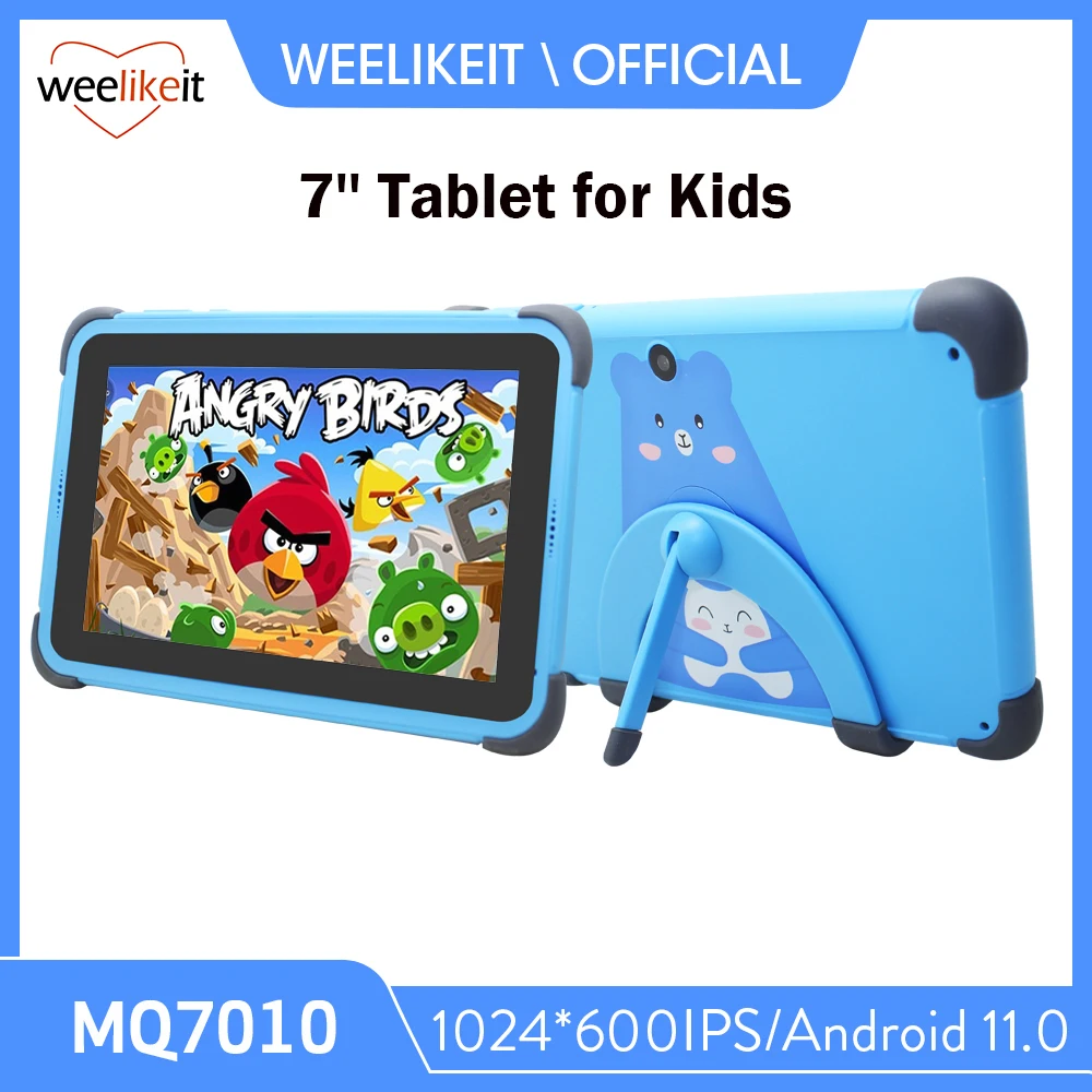 weelikeit Blue 7'' Android 11 Tablet  2GB 32GB Quad Core Kids Learning Tablet PC 1024x600 IPS Dual Wifi 3000mAh with Tab Holder