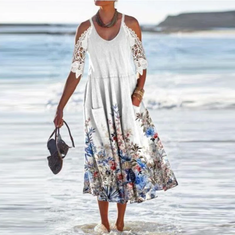 

Autumn Vintage Beach Off Shoulder Lace Maxi Dress Casual Harajuku Oversized Loose Print Dress Elegant Women Party Dress Vestidos