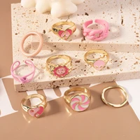 new 2022 korean ring rings for women girl retro punk matal heart charm open dripping oil fashion jewelry gifts party accessories
