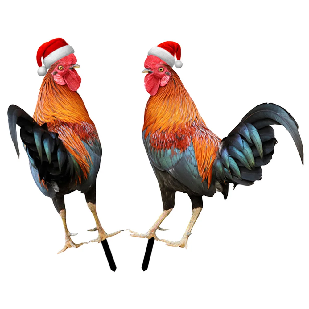 

2 Pcs Outdoor Christmas Decorations Garden Acrylic Sign Chicken Stake Courtyard Insert Ornaments