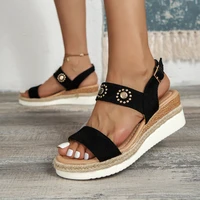 wedge espadrilles sandals women new sunflower deco strap sandalias ladies cool rivet stud summer shoes
