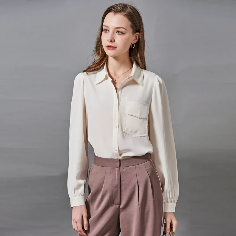 

Spring And Summer New Product Mulberry Silk Shirt Female Ol Temperament Slim Fit Versatile Long Sleeved Minority Silk Shirt