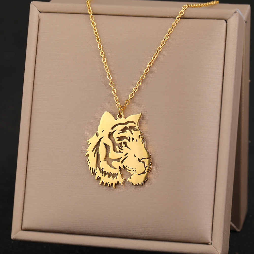 Stainless Steel Necklaces Gothic Hip Hop Punk Tiger Fox Animal Pendants Men Chains Male Necklace For Women Jewelry Fashion Gifts