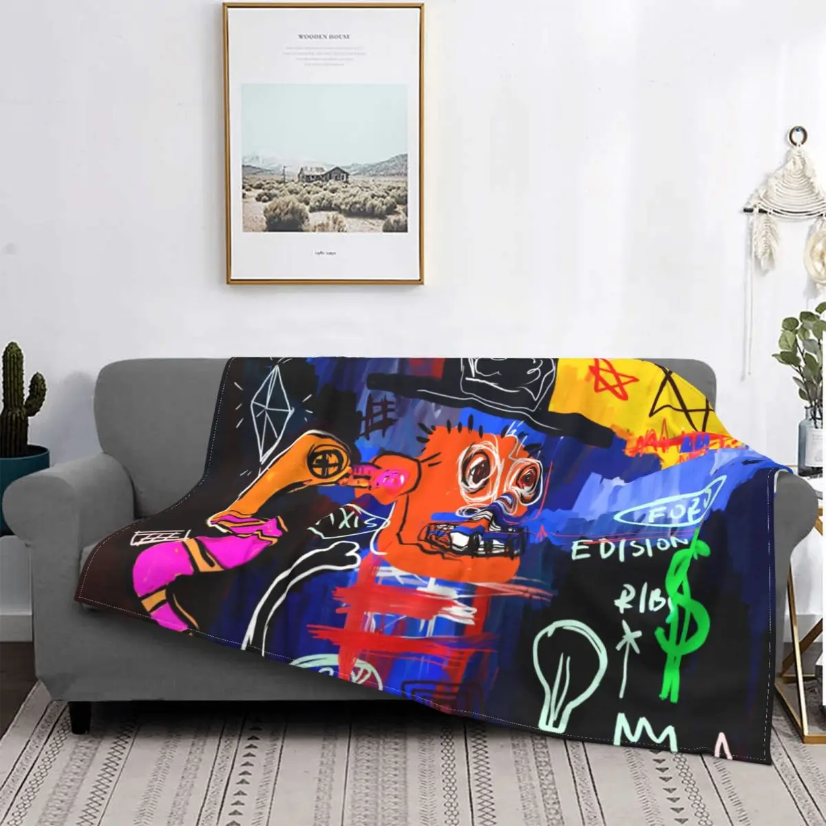 

Одеяло Neo Expressionism для мужчин, флисовое мягкое одеяло с рисунком граффити, в винтажном стиле, для постельного белья, осень/зима