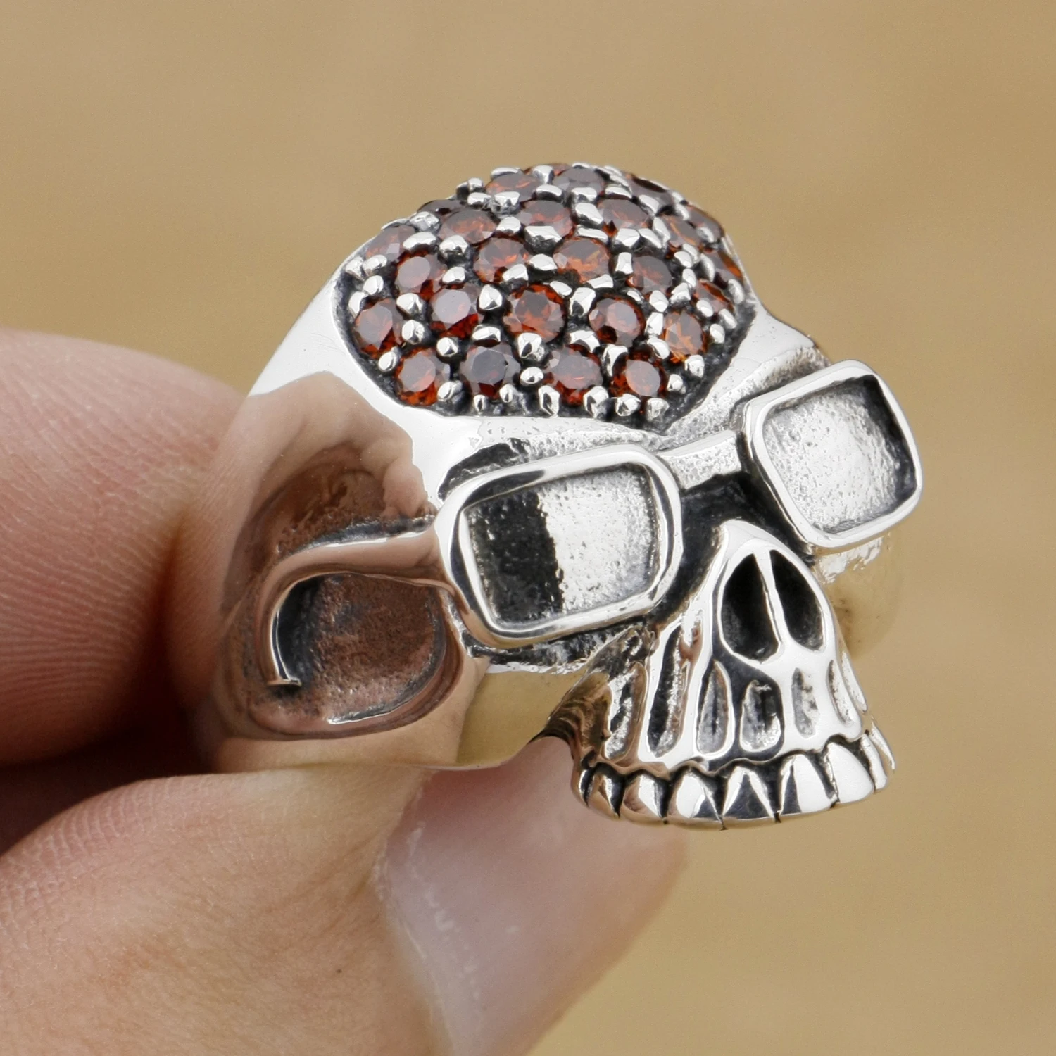 Красный камень CZ из стерлингового серебра 925 пробы кольцо с черепом пилота