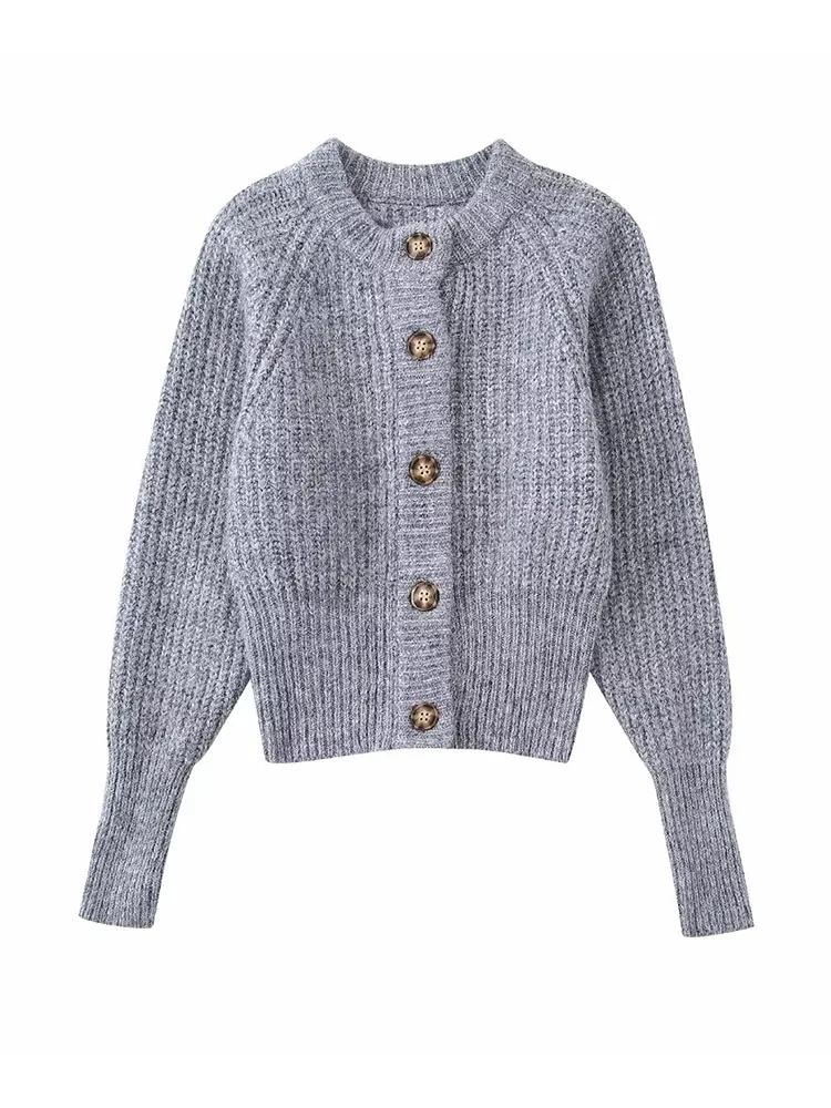 

DiYiG Women 2022 New Fashion Thread Knit Jacket Vintage Round Neck Long Sleeve Single Breasted Female Sweater Chic Top Mujer