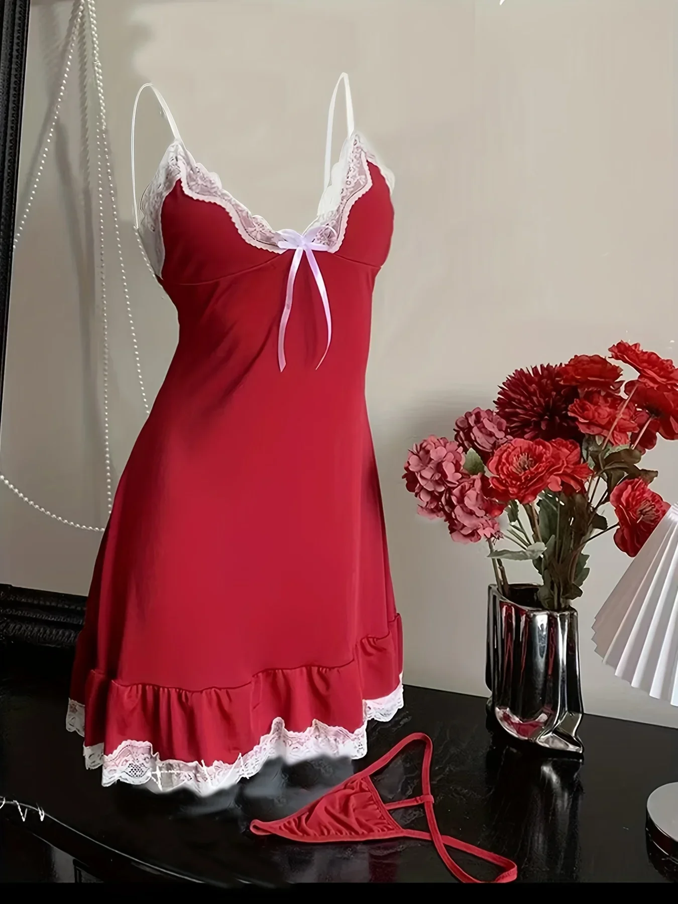 Местный склад кружевная ночная рубашка с глубоким V-образным вырезом женские